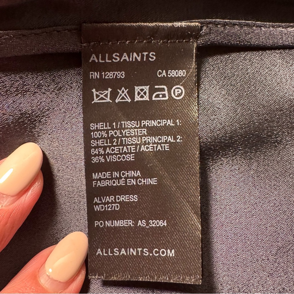 ALL SAINTS Alvar Asymmetrical Sheath Midi Dress V-Neck BLACK / SIZE 4 - Picture 13 of 13